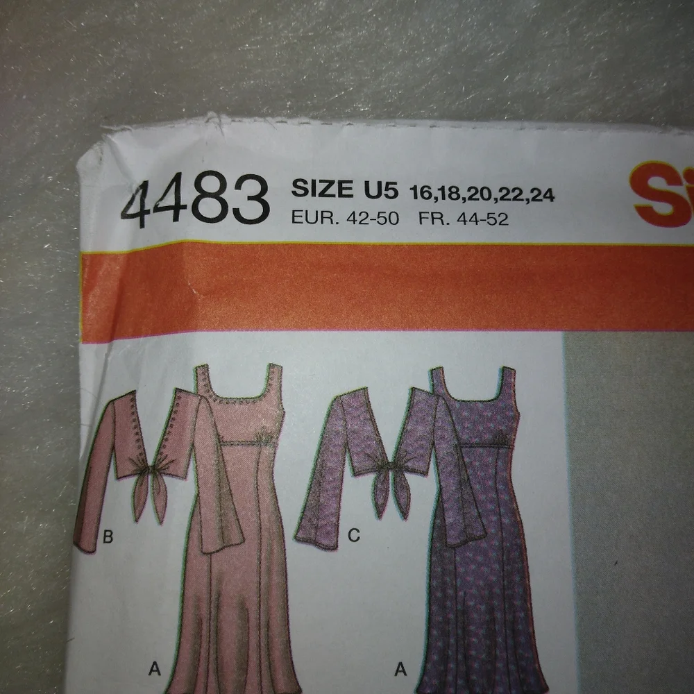 SIMPLICITY 4483 sz 16-24 Misses dress with jacket variations.